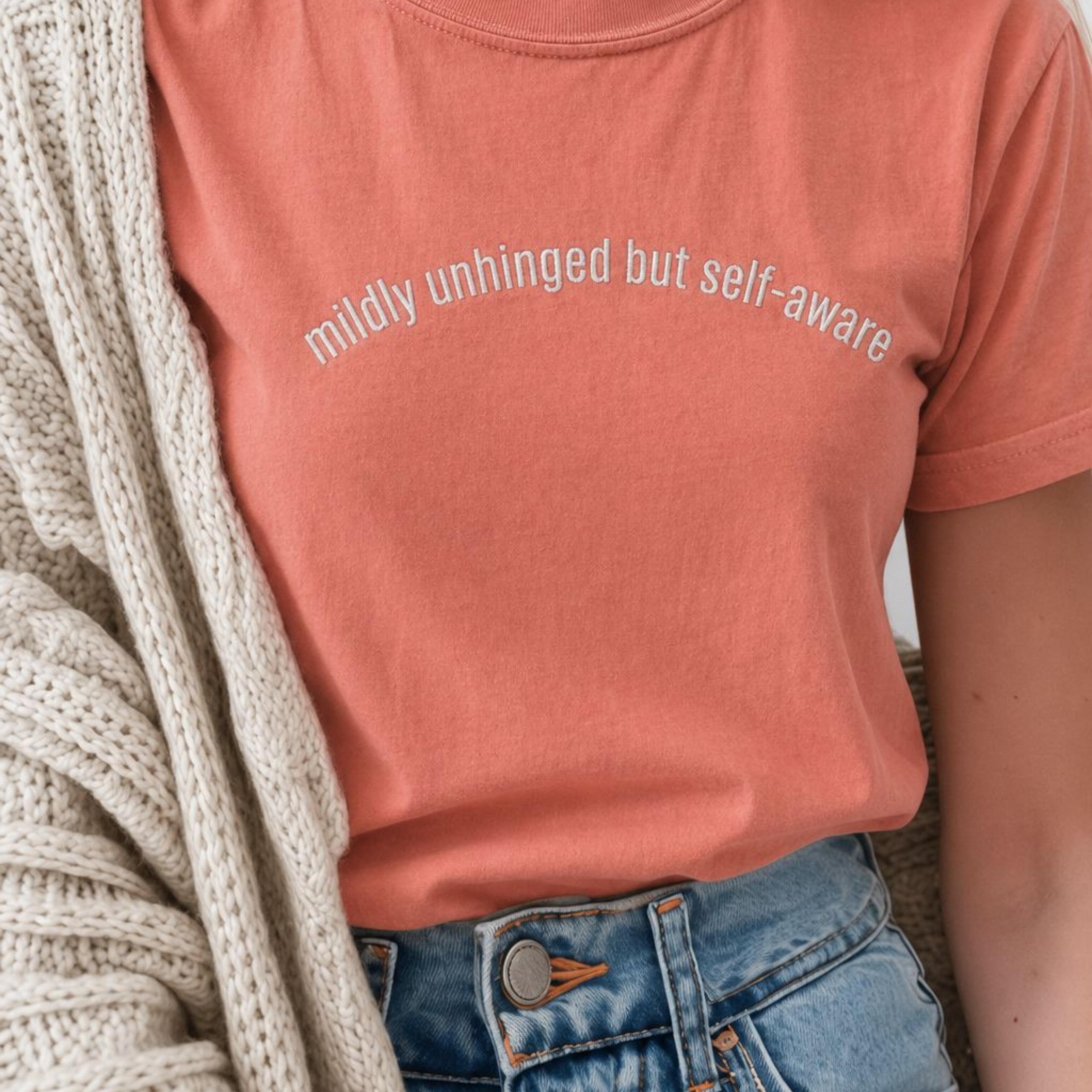 Mildly Unhinged But Self-Aware Embroidered Comfort Tee
