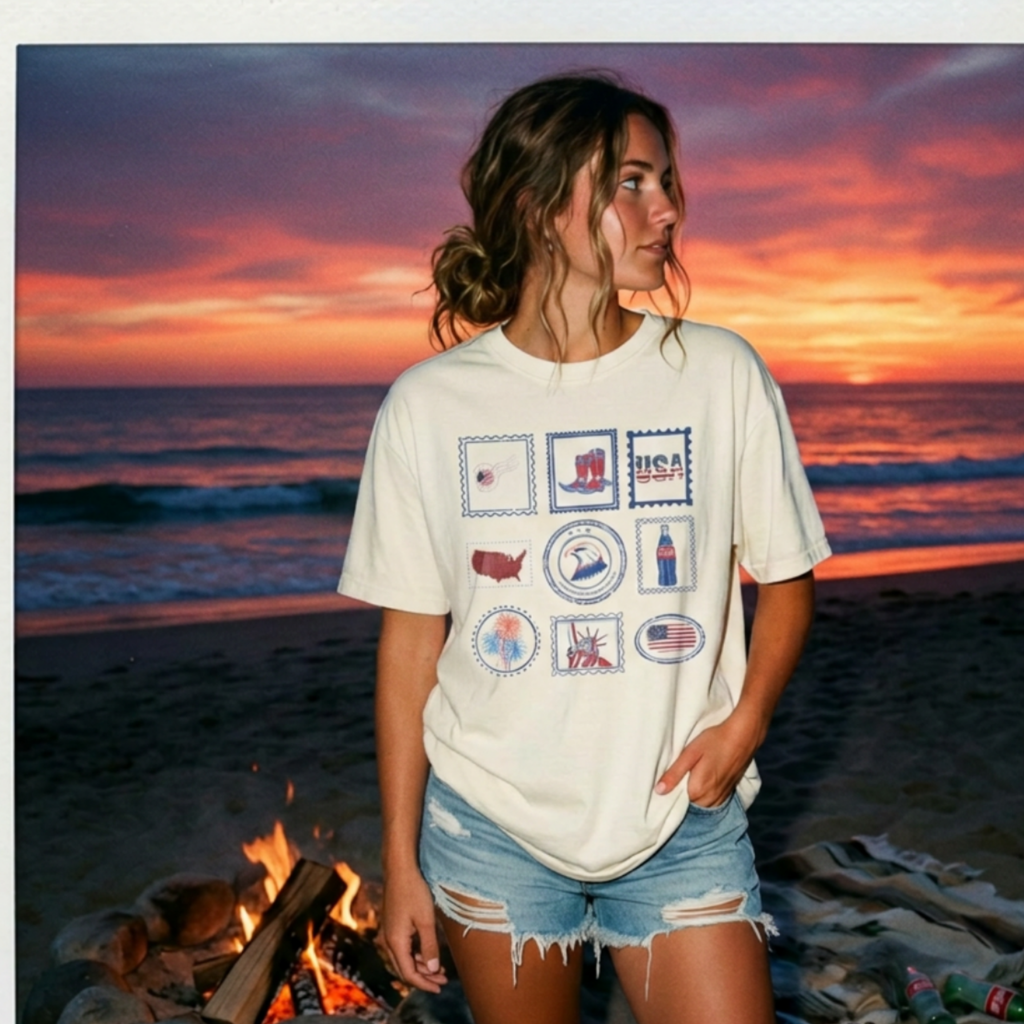 Americana Stamp Icons USA Graphic Tee